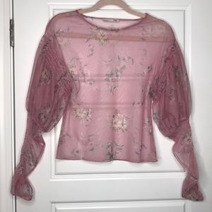 Mesh puff shoulder shirt